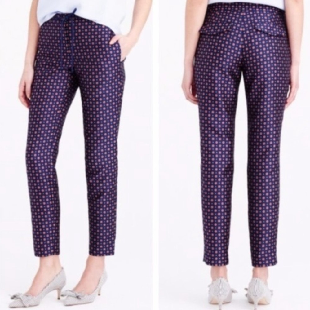 J. CREW Foulard Jacquard C1157 Blue Multi Print 4-Pocket Drawstring Pants EUC 00